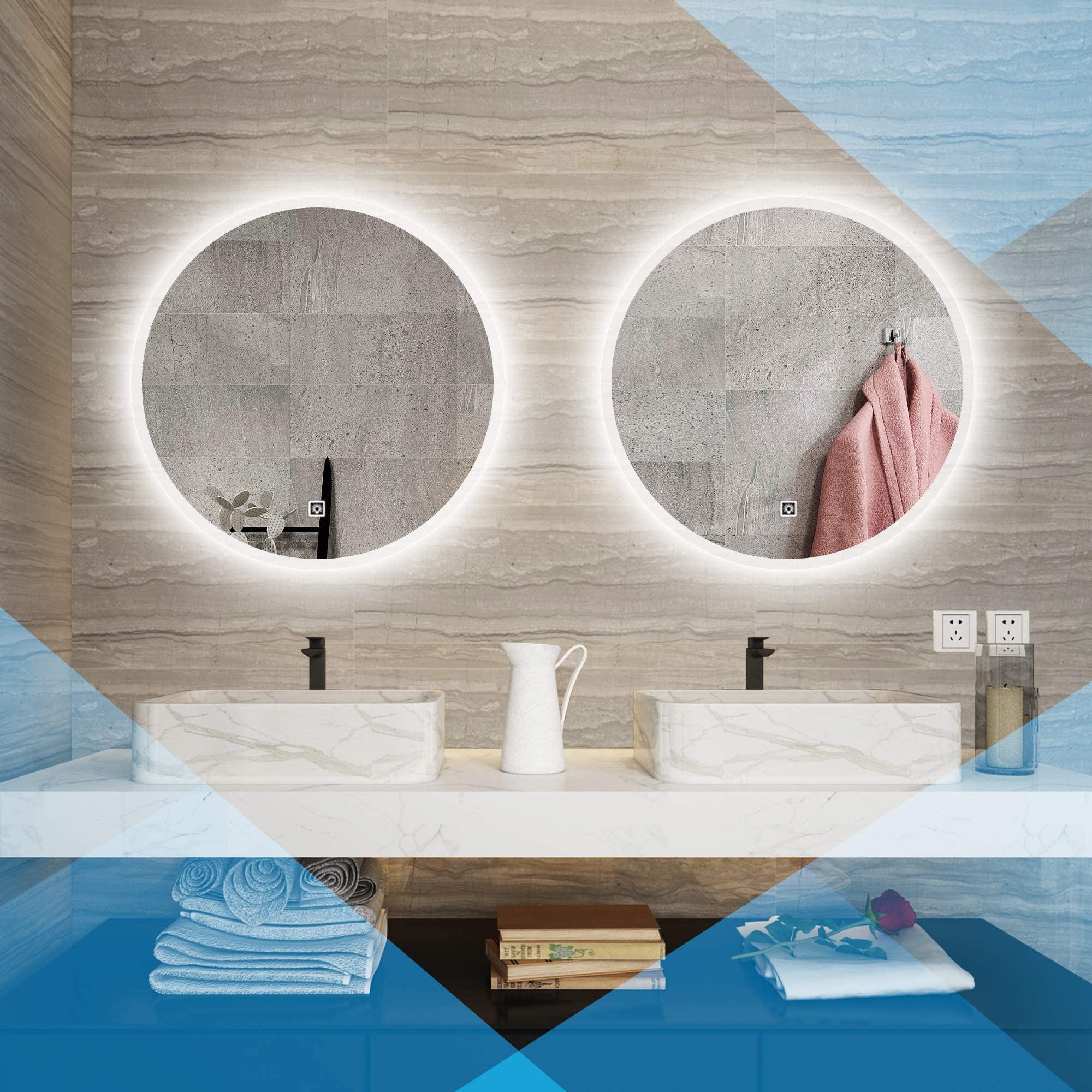 LLYLAY LED Bathroom Mirror Round,Circle Mirror,Bathroom Mirrors for Vanity,Vanity Mirror with Lights,Polished Frameless Wall Mirror for Bathroom, Vanity, Bedroom,White/Warm Light