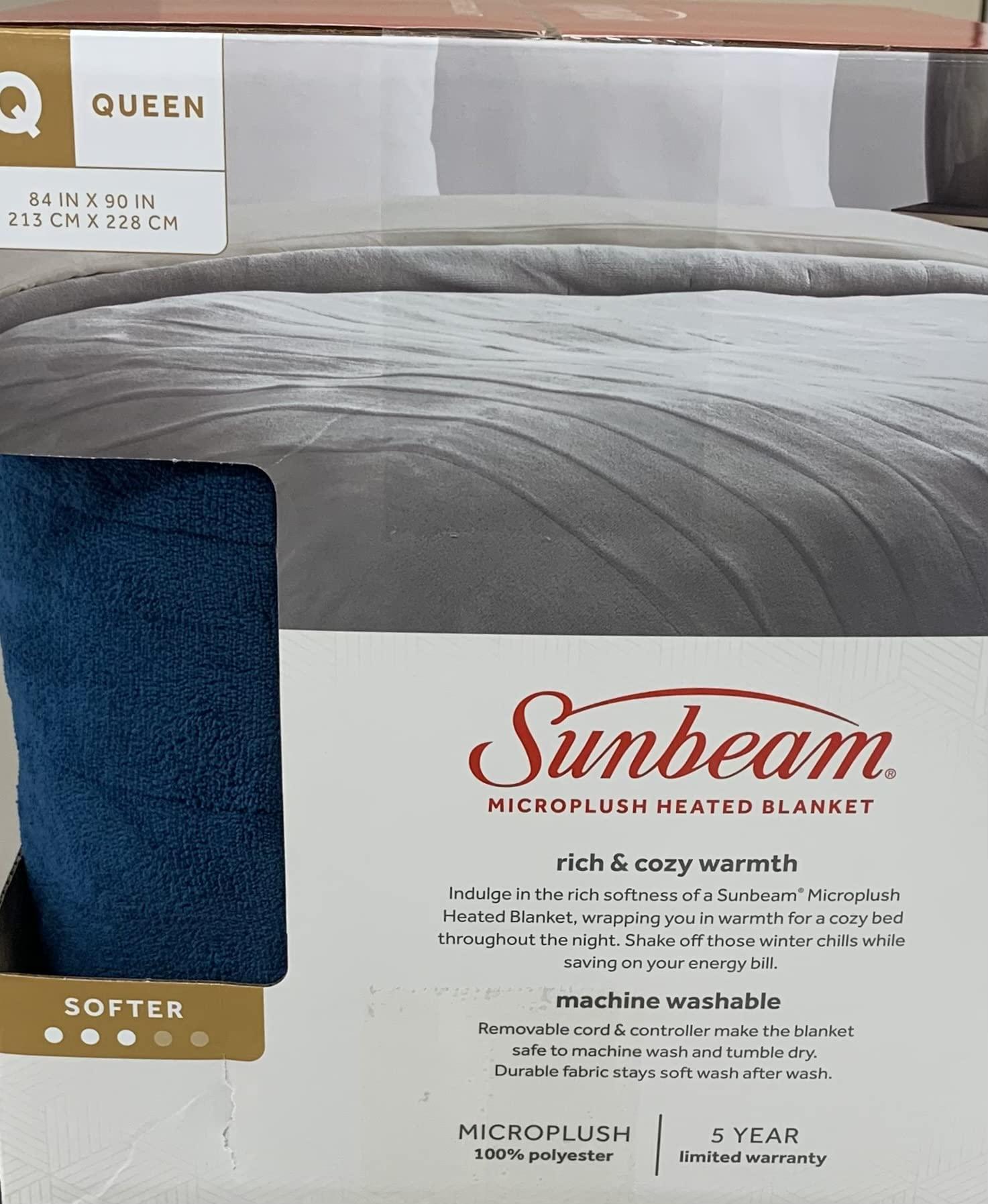 Sunbeam Sunbeam Microplush Queen Electric Heated Blanket with Preheat Feature Two Digital Controller 10-Heat Settings Auto Shut-Off , UL Certified for Safety, Legion Blue, King