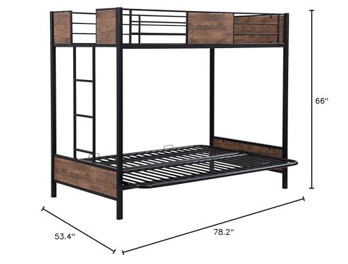 HomeLoft Basics Twin-Over-Futon Bunk Bed, Metal Futon Bunk Bed Frame with Guardrails and Ladder(Black)