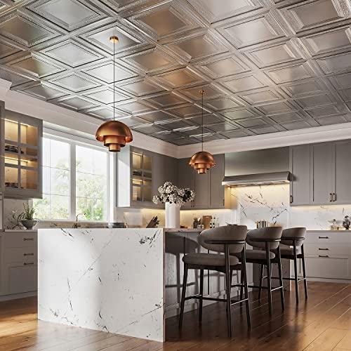 American Tin Ceilings American Tin Ceilings [5-Pack Kit Nail-Up Metal Tiles in Pattern #6 Nail-Up and Color Bright White Satin. 24\" x 24\" [20 sq ft] Genuine Tin | Made in the USA | Model: n-p06-wbs