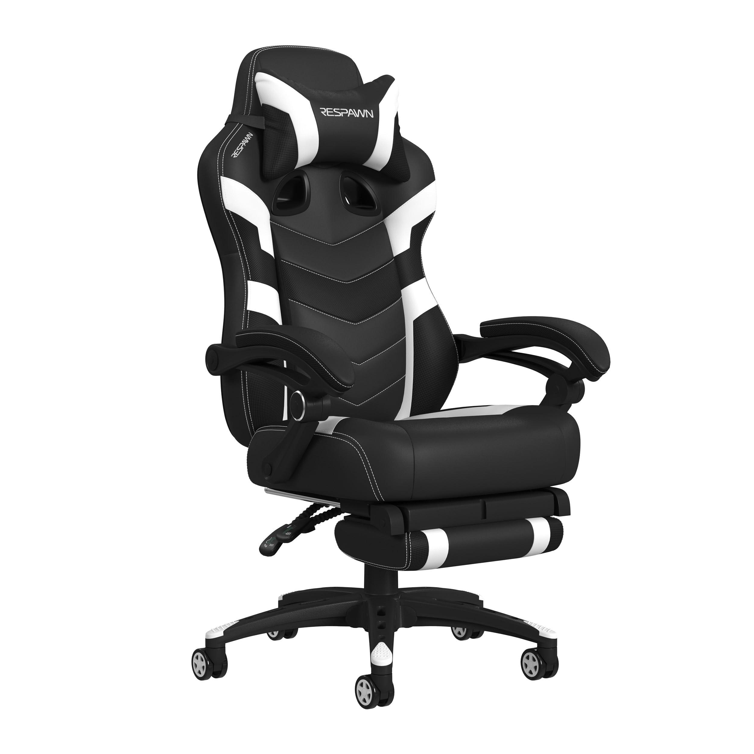 RESPAWN RESPAWN 110 Ergonomic Gaming Chair with Footrest Recliner - Racing Style High Back PC Computer Desk Office Chair - 360 Swivel, Adjustable Lumbar Support, Headrest Pillow, Padded Armrests - 2021 White