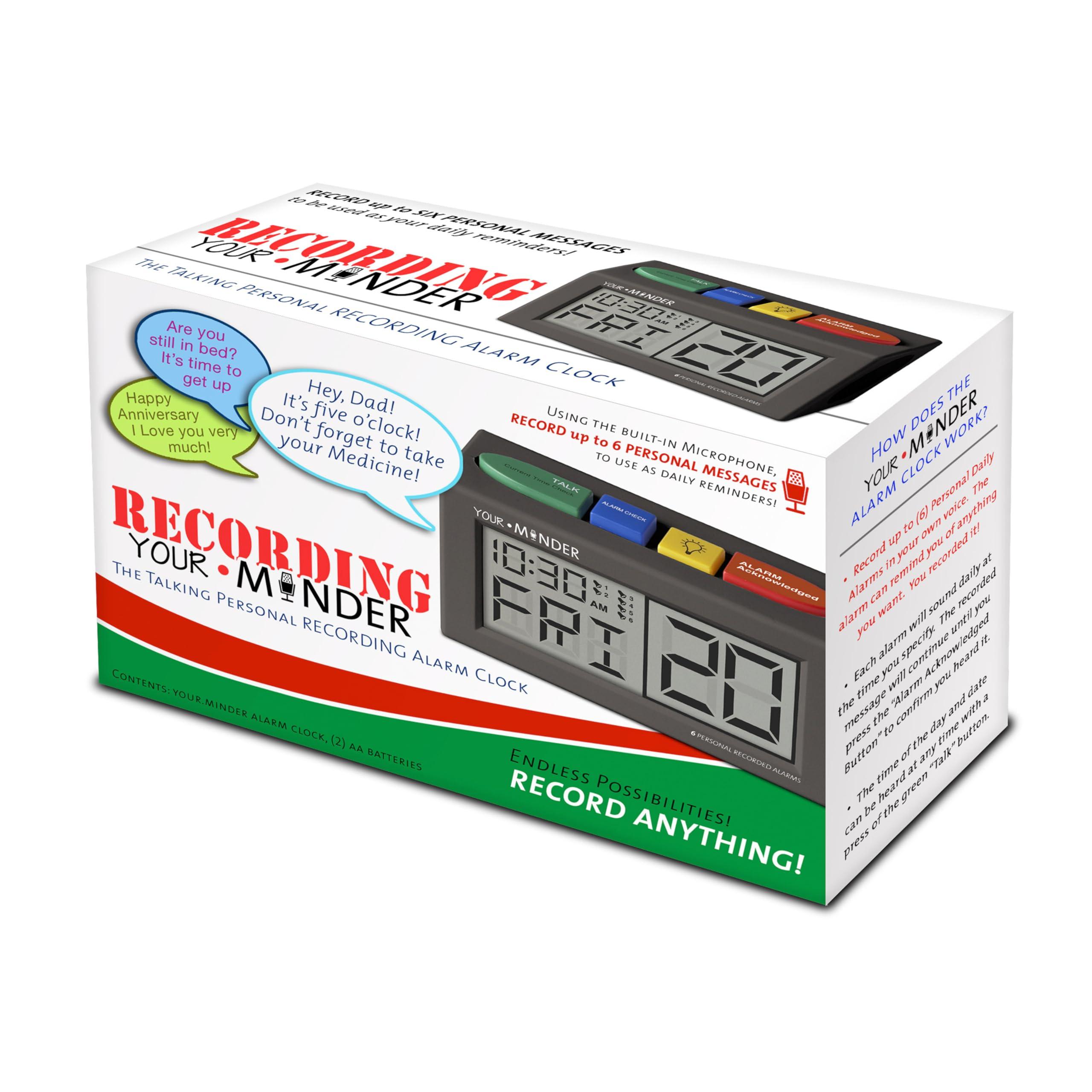 MEDCENTER MEDCENTER Your Minder Voice Record and Alarm Replay Reminder Clock with Loud, Easy Set, Multiple Alarms, Recordable Talking Alarm Clock for Medication Reminders, Gift for Mom, Dad, Elderly, & Seniors