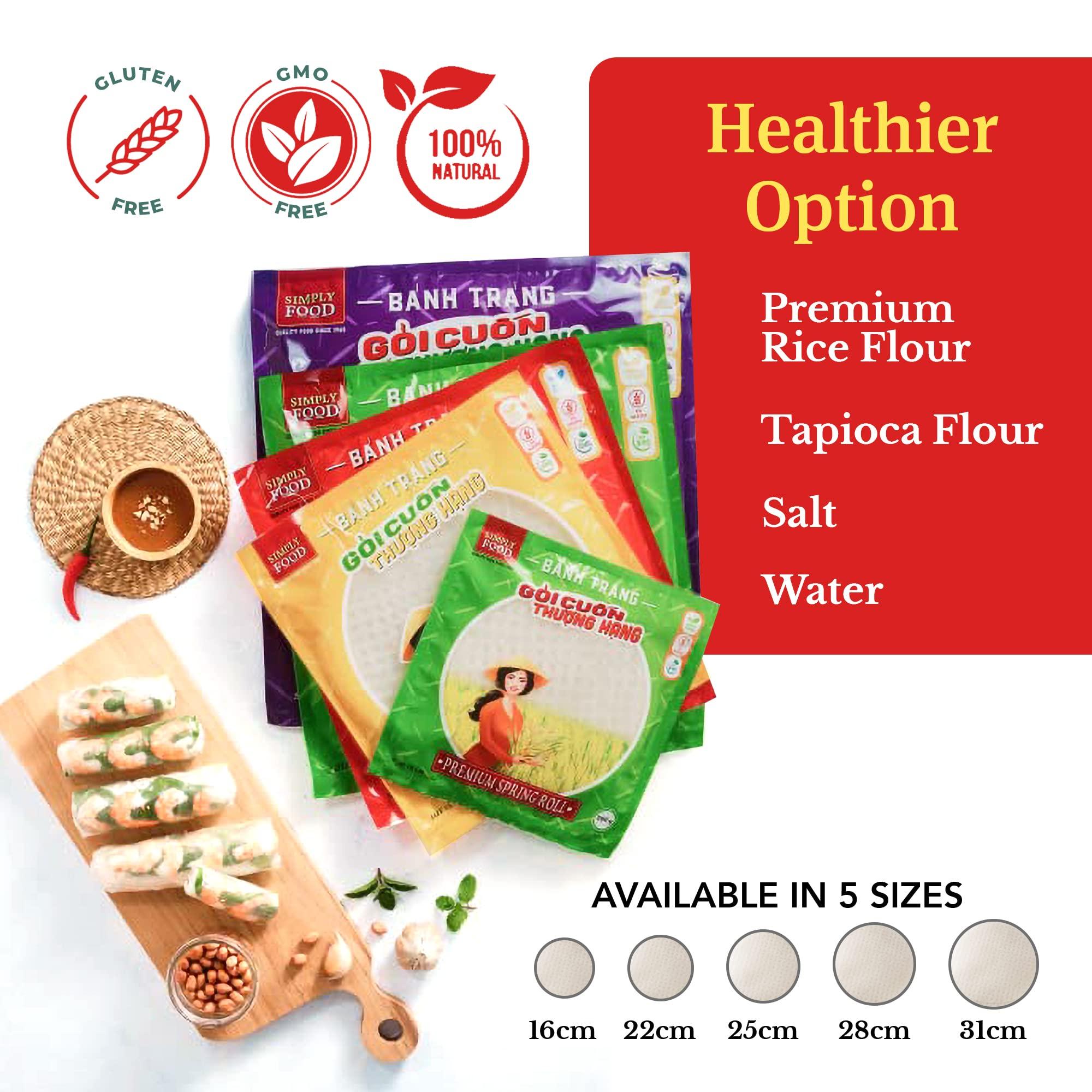 SIMPLY FOOD Simply Food - Round Premium Spring Roll Rice Paper Wrapper, All Natural Rice Paper Wrappers for Spring Rolls, Easy to Use, Gluten-Free, Non-GMO, 22 cm