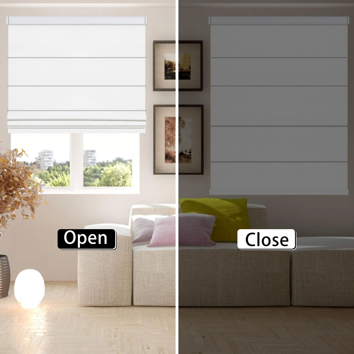 Amingrui Cordless Roman Shades for Windows Room 100% Blackout Fabric Roman Blinds for Windows Elegant Privacy Window Blinds for Home Living Room Bedroom Windows, Light Grey,63 1/2" W x 56" H