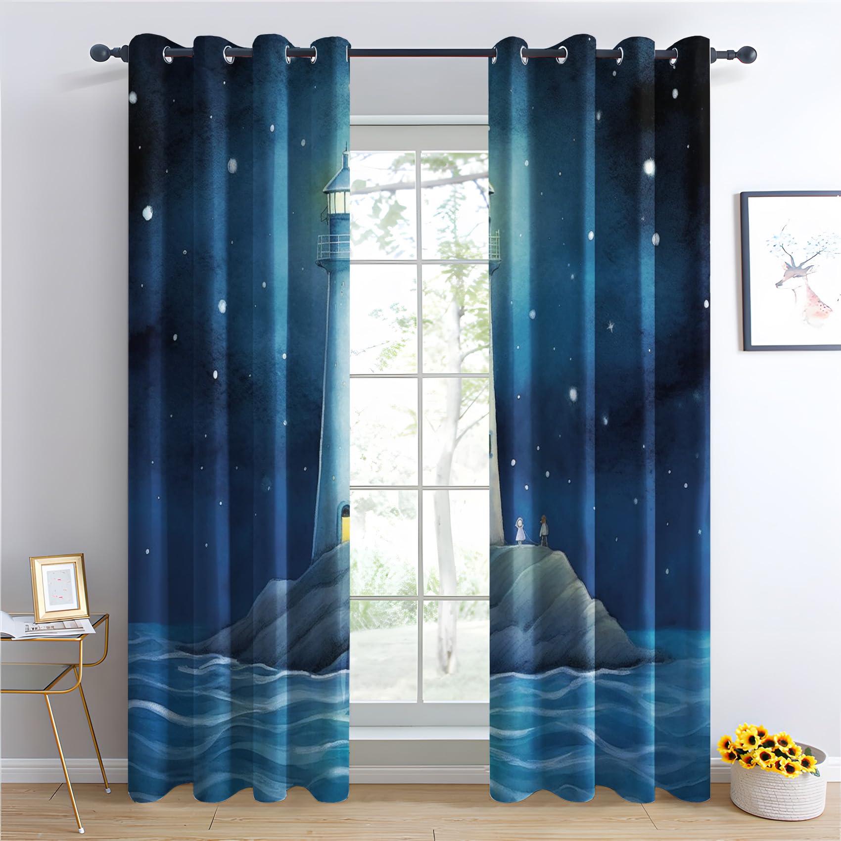 HomeLoft Basics HomeLoft Basics Lighthouse Curtains, Starry Sky Blackout Curtains for Bedroom, Thermal Insulated Room Darkening Grommet Drapes for Living Room, Window Treatments, 72 Inch Curtains 2 Panel Set - KQY515