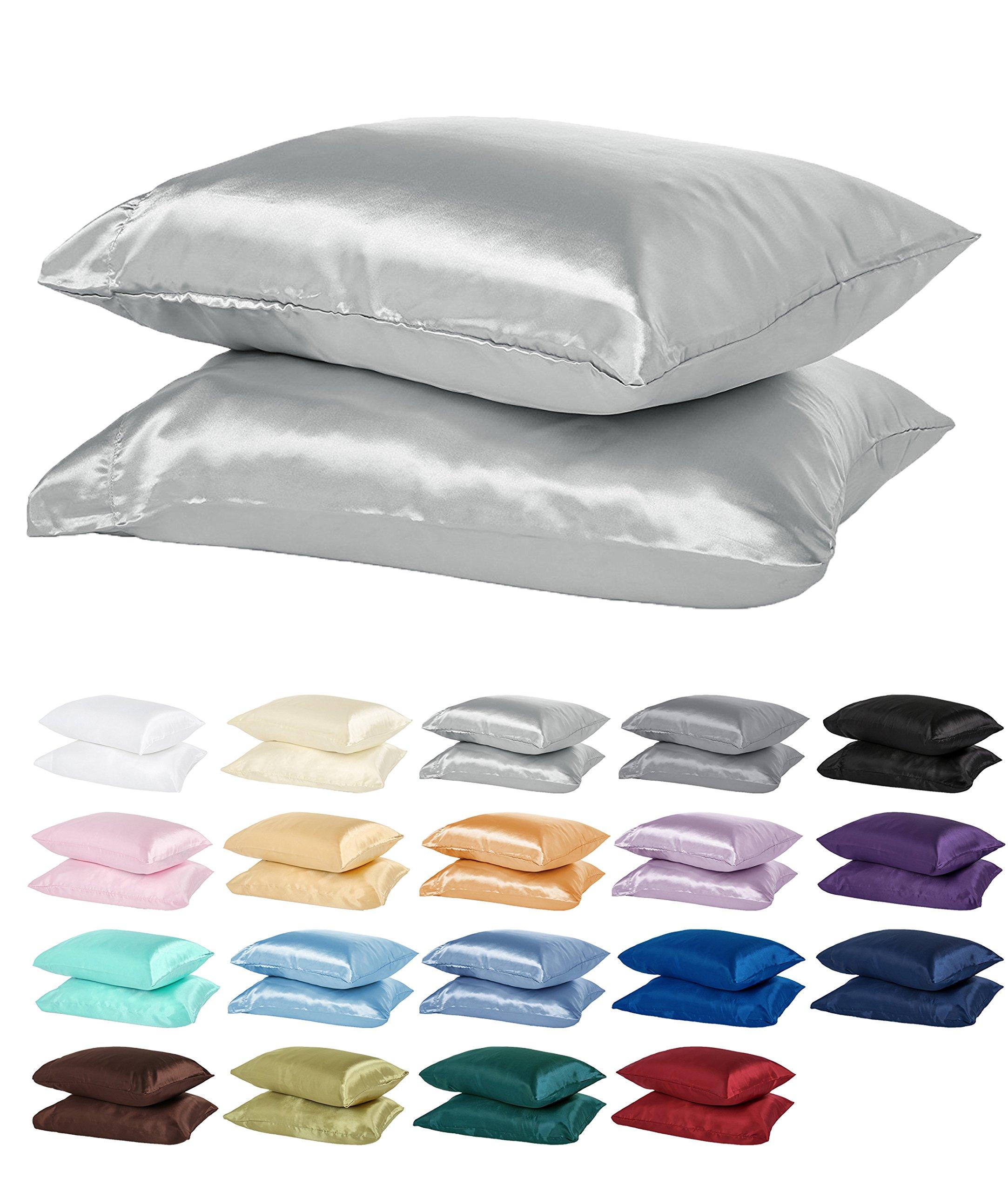 DreamHome DreamHome Satin Standard/Queen Pillowcase, Silver, Pair