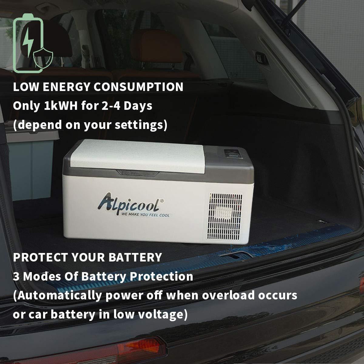 Alpicool Alpicool C15 Portable Car Freezer,12 Volt Refrigerator, 16 Quart (15 Liter) Fast Cooling 12V Car Fridge -4~68, Car Cooler, 12/24V DC and 100-240V AC for Outdoor, Camping, RV, Truck, Boat