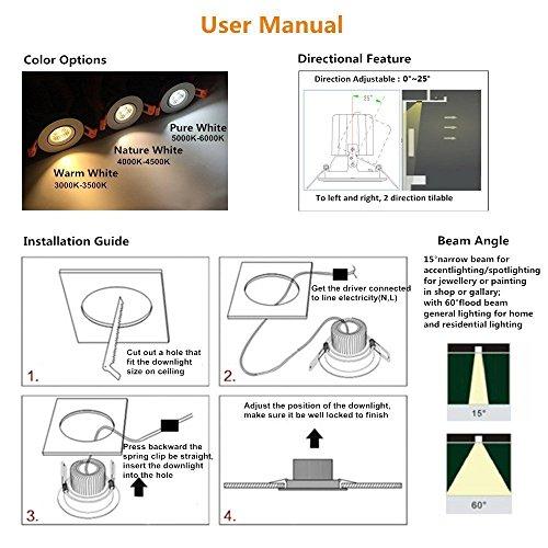LightingWill LightingWill 2inch LED Dimmable Downlight, 3W COB Recessed Ceiling Light, Daylight White 5500K-6000K, CRI80, 25W 220LM Halogen Bulbs Equivalent, White (4 Pack)