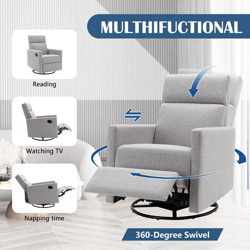 ATGHYURT Modern Accent Chair Fabric Recliner Chair Mid-Century Recliner Adjustable Single Recliner Sofa Lazy Sofa Chair Ergonomic Design Manual Wing Chair Recliner for Living Room and Office