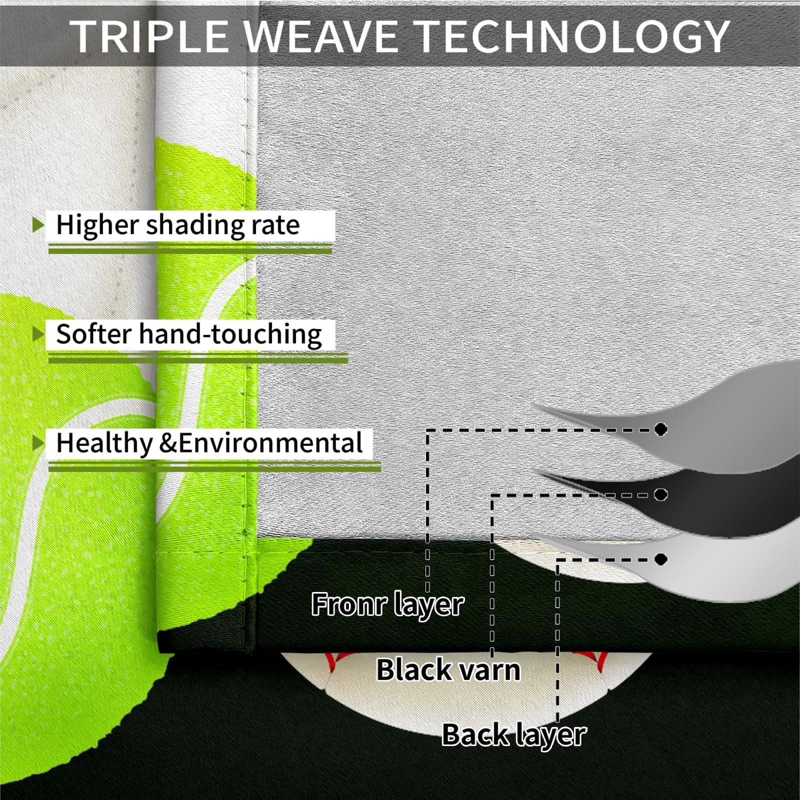 CTTELUN Basketball Football Baseball Window Curtains, Green Court Sports Darkening Grommet Drapes, Thermal Insulated Room Darkening Window Treatments for Boys Room Playroom Nursery 39.5"W x 63"L x 2 Panels