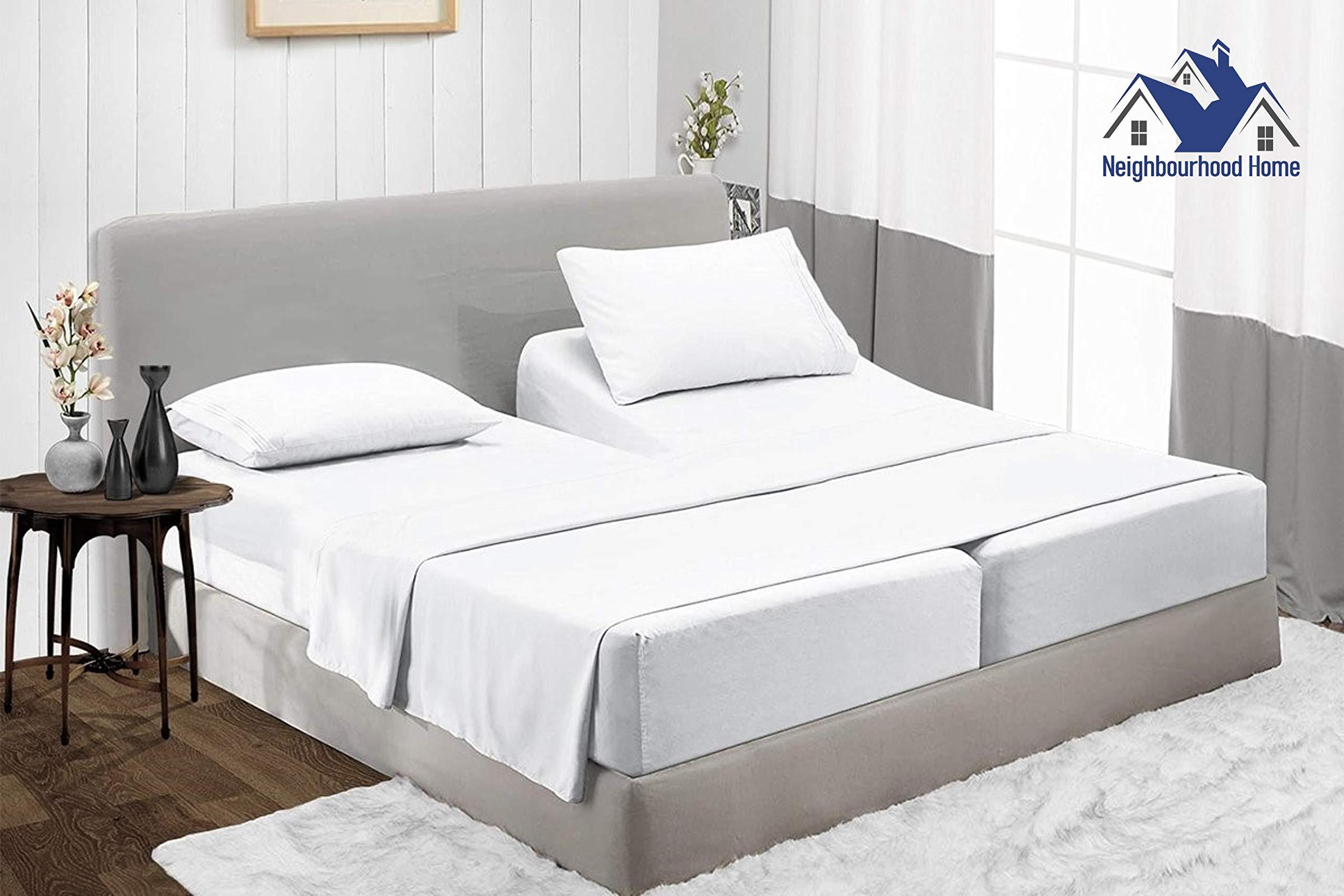 Neighbourhood Home Split California King Egyptian Cotton Sheets Sets for Adjustable Bed 28-Inches Extra Deep Pocket- 1000-Thread-Count, 100% Egyptian Cotton 5-PC Sheet Set Soft Breathable Sateen Weave - White