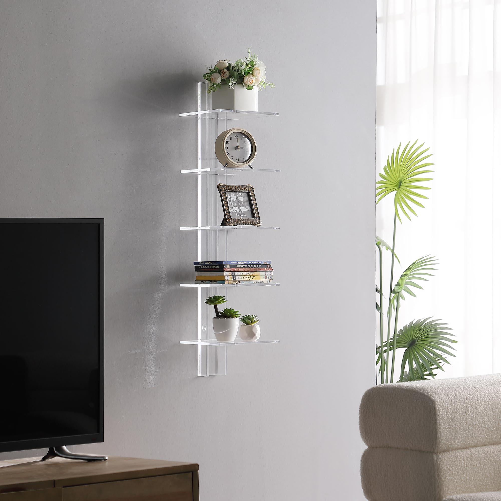 Proman Products Proman Products WM17261 Mounted Spine Bookshelf,Wall Mounted Shelves, Spine Book Tower Decor, Clear Acrylic, 8\" D x 9.5\" W x 37\" H