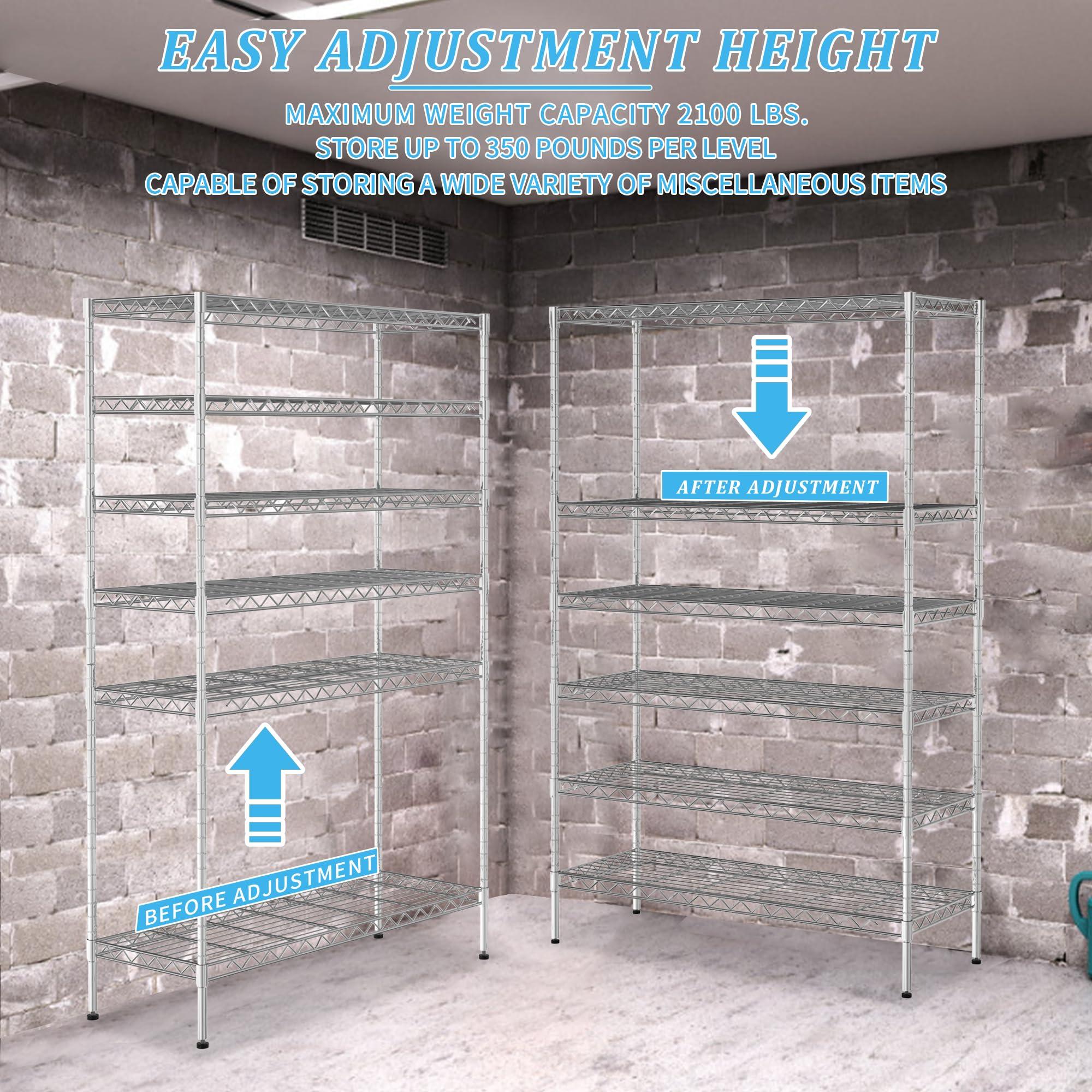 Dlewmsyic Dlewmsyic 6 Tier NSF Certified Metal Storage Shelving Unit,48D x 18W x 78H Load 2100lbs,Adjustable Metal Shelving for Restaurant Kitchen Bathroom Garage,Commercial Grade Shelves Organizer, Chrome