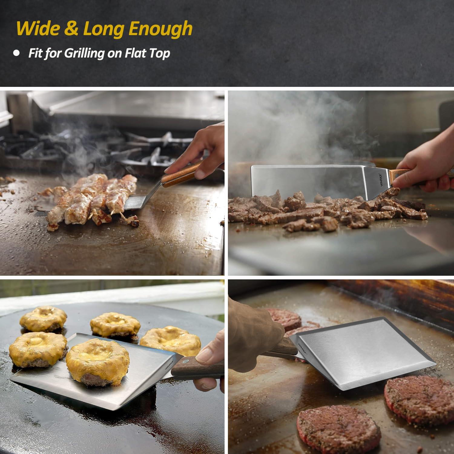 Vovoly Stainless Steel Spatula Set, Grill Spatula Set with Full Tang Handle & Beveled Edges, Long Wide Spatula for Cast Iron Griddle BBQ Flat Top Grill, Pancake Spatula, Smash Burgers Metal Spatula