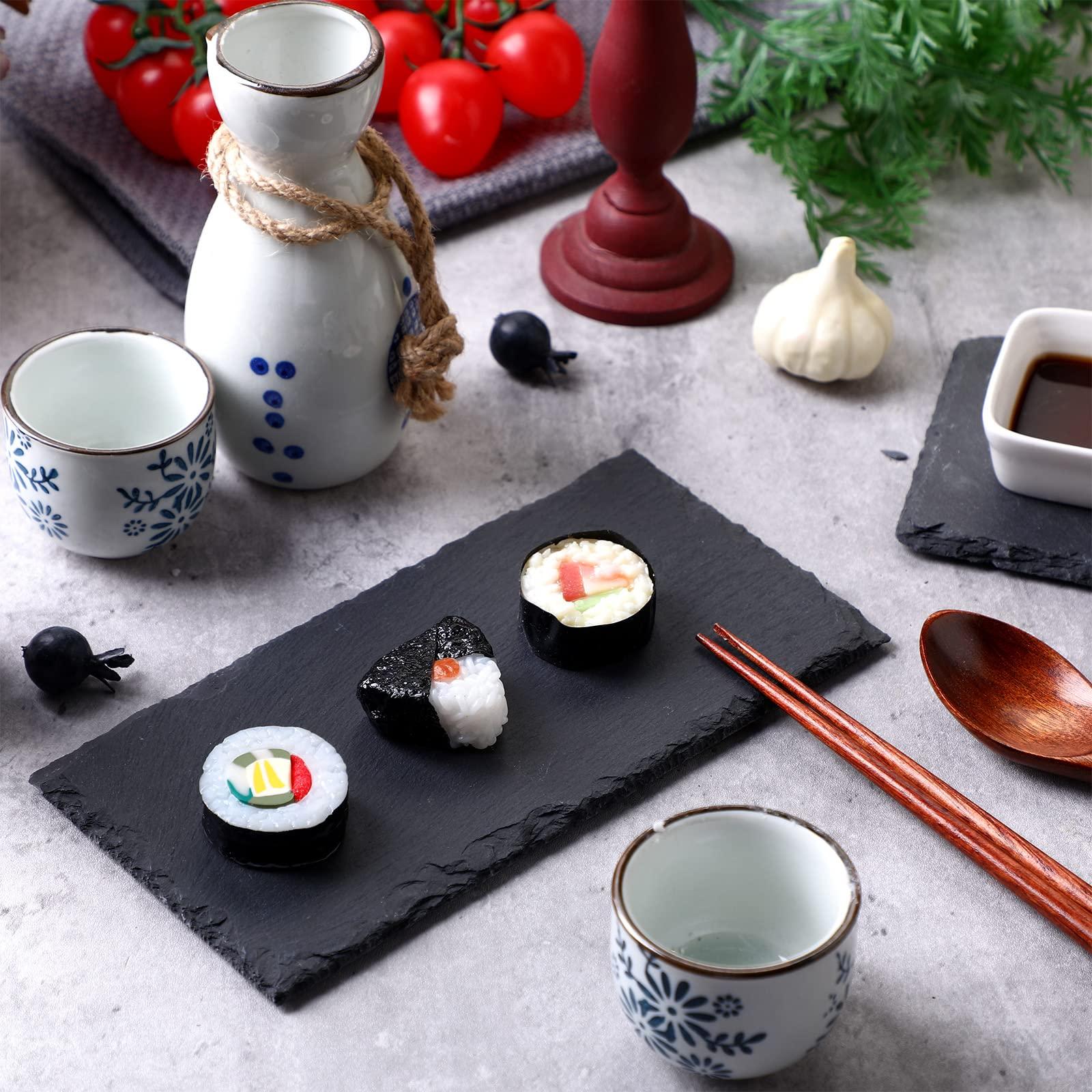 Hoolerry Hoolerry 15 Pcs Slate Charcuterie Boards Bulk, 8\" x 4\" Mini Slate Cheese Board Black Sushi Platters Individual Stone Serving Tray Plates for Food, Appetizers, Cheese, Meat, Party