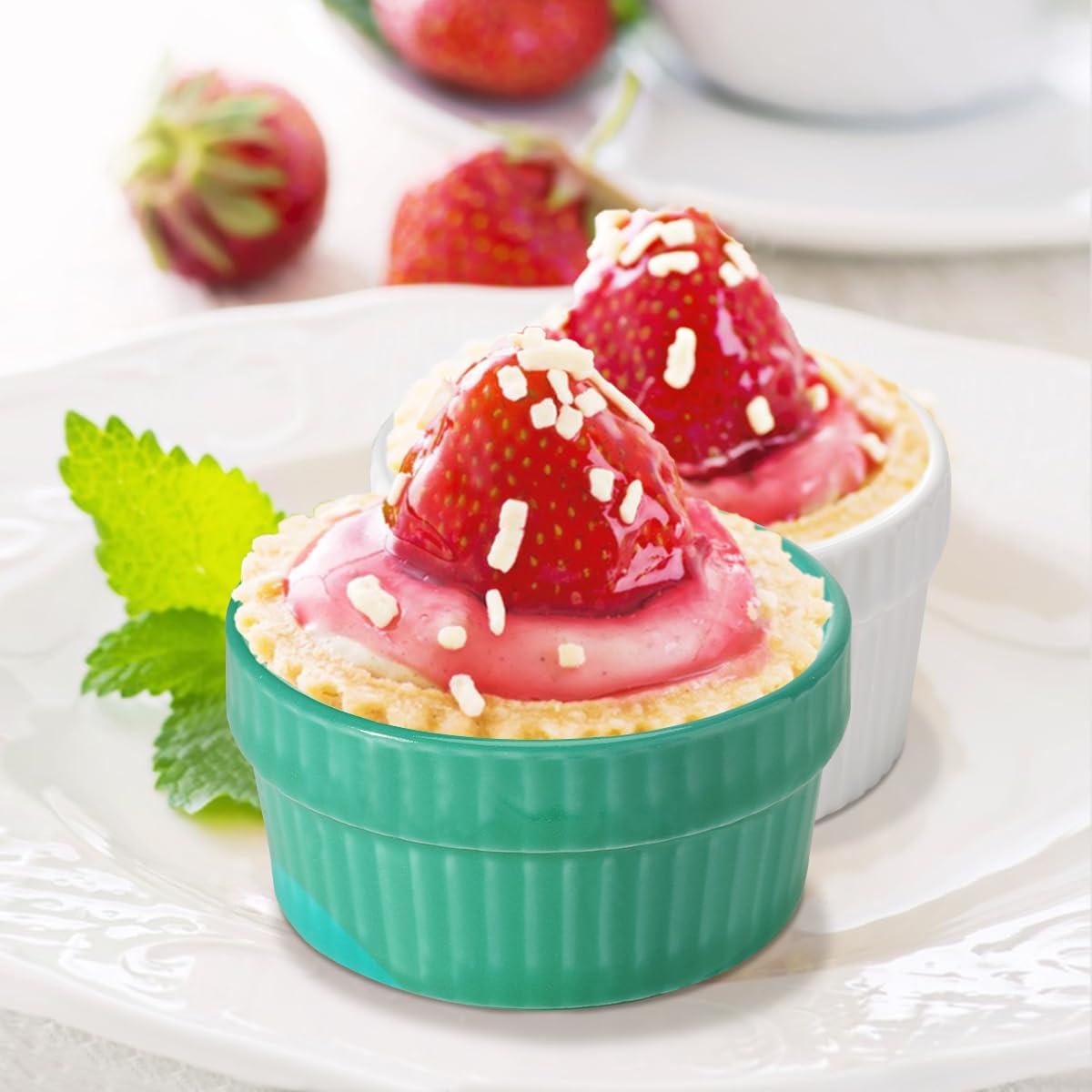 Vidalenta Vidalenta Mini Ramekins 1.5 oz Dipping Sauce Cups Ceramic Tiny Ramekins Set of 6 - Porcelain Souffle Dish Condiment Cups Small Bowls for Charcuterie Board, Microwave & Oven Safe, WhiteGreen