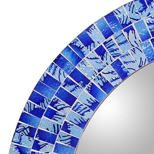 NOVICA NOVICA Blue Glass Mosaic Wood Framed Round Decorative Wall Mounted Mirror, Tropical Fusion' (Large)
