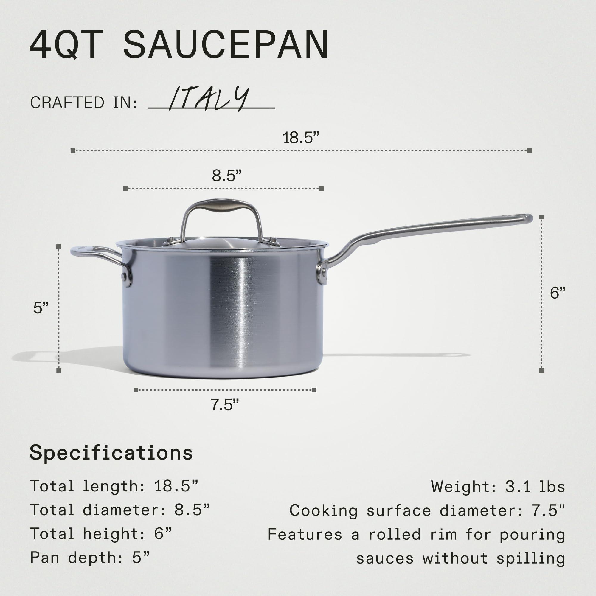 Made In Made In Cookware - 4 Quart Stainless Steel Saucepan with Lid - 5 Ply Stainless Clad Sauce Pan - Professional Cookware - Crafted in Italy - Induction Compatible