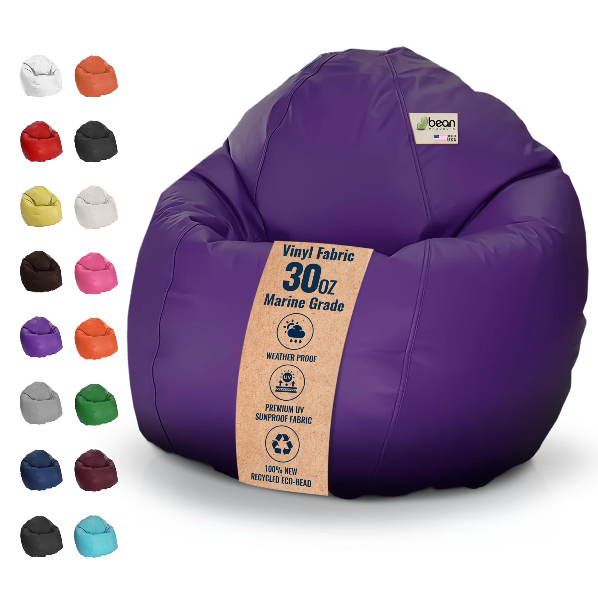 Bean Products Bean Products Small Vinyl Bean Bag Chair | Filled w/Polystyrene Beads & CertiPUR Foam | Made in USA | 31”W, 33”L, 20”H | 15lb | Available in 2 Sizes | Perfect for Teens & Kids | Purple