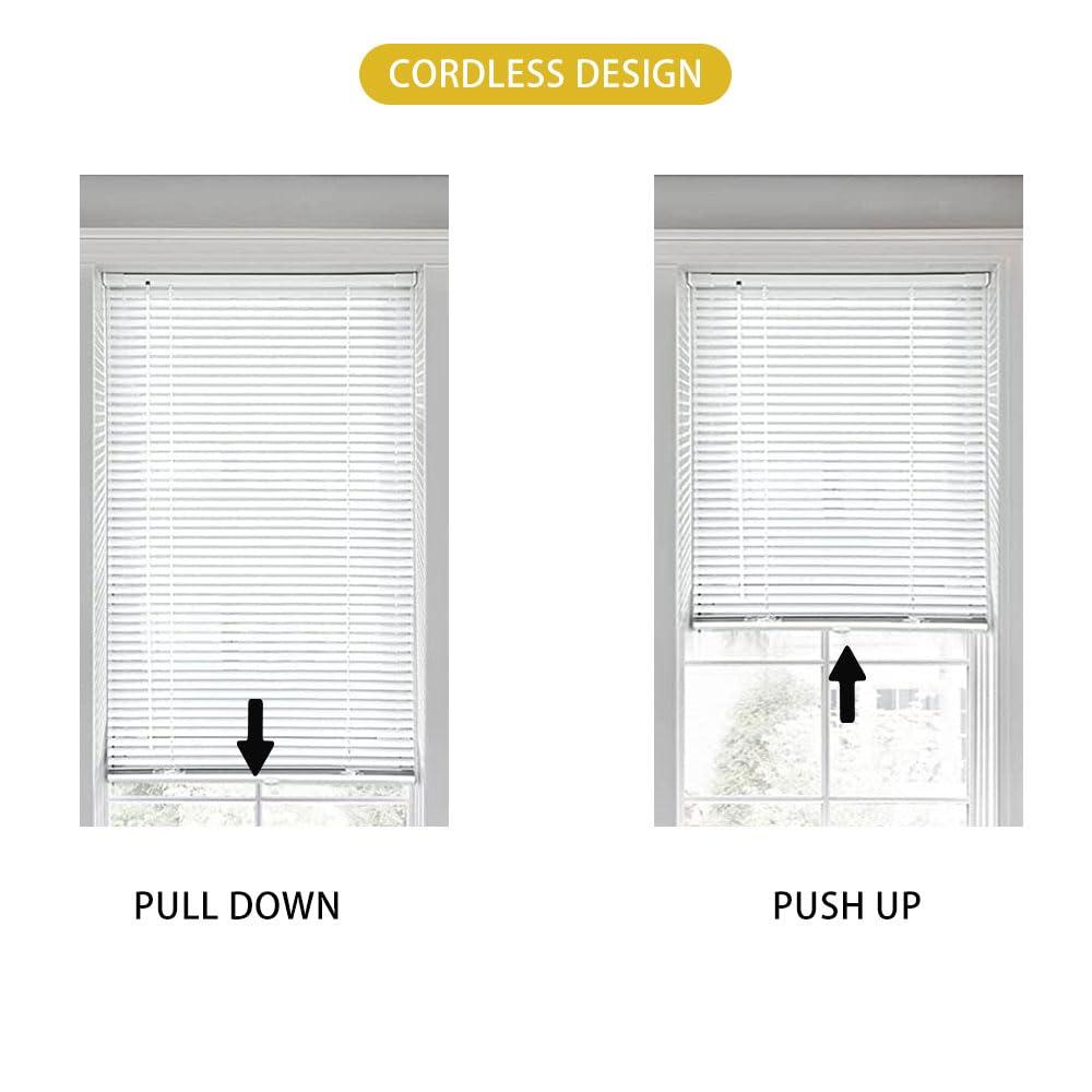 getopblinds Cordless Venetian Horizontal Blinds No Drill No Tools Blinds for Window Treatment Custom 1" Slat Aluminum Shutter Blinds Window Shade for Privacy Light Control, Easy to Install, 22 1/2"W x 64"L, Brown