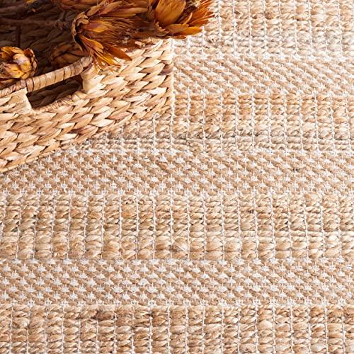 Safavieh SAFAVIEH Natural Fiber Collection Area Rug - 8' x 10', Ivory & Natural, Handmade Boho Farmhouse Rustic Jute & Cotton Jute, Ideal for High Traffic Areas in Living Room, Bedroom (NFB654A)