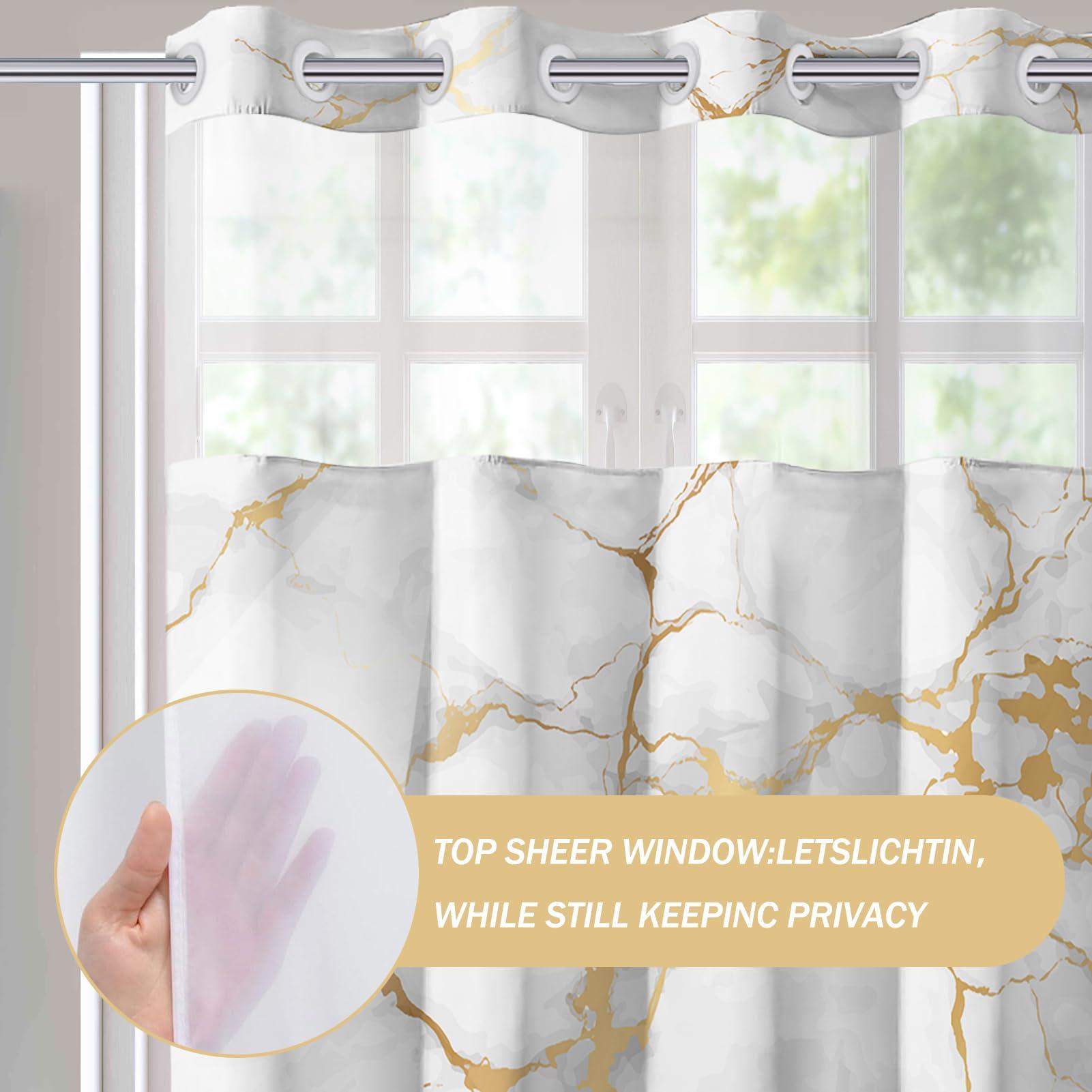 Lnond Lnond No Hook Shower Curtain with Snap in Liner, Marble Hookless Shower Curtain, White Gold Shower Curtain No Hooks,Machine Washable, 71\" (W) X 74\" (H)