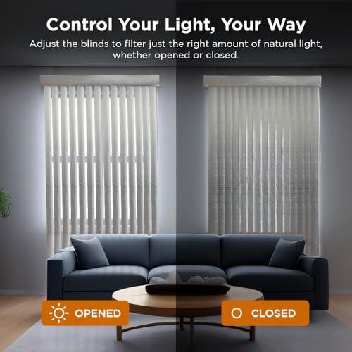 BlindDen BlindDen - Vinyl Vertical Window Blinds for Home - Vertical Blinds for Sliding Glass Doors - Infinity Silver, 82" Wide x 84" Long