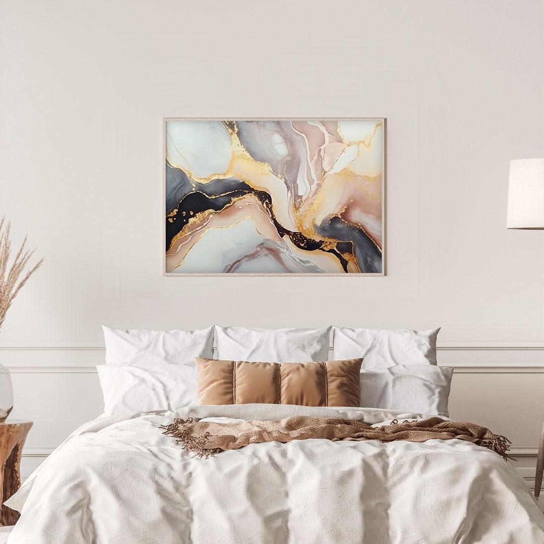 Ethan Taylor Ethan Taylor Abstract Wall Art Prints Unframed Posters \'Le Geode Modern Fractal Crystal Marble Geode\' Home Dcor for Living Room, Bedroom, Office, 36 in x 24 in, Pink, Gold