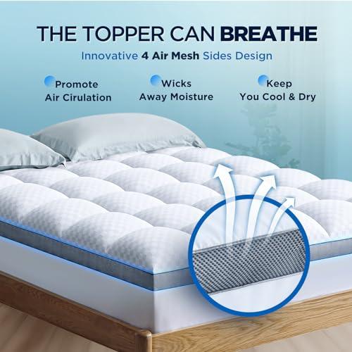 Biteany Premium Memory Foam Mattress Topper King for Ultra Comfort, 2\" Plush Pillow Top King Mattress Topper with Breathable Air Mesh Sides, Soft Mattress Pad Cover with Deep Pocket Fits 6-21\" Mattress