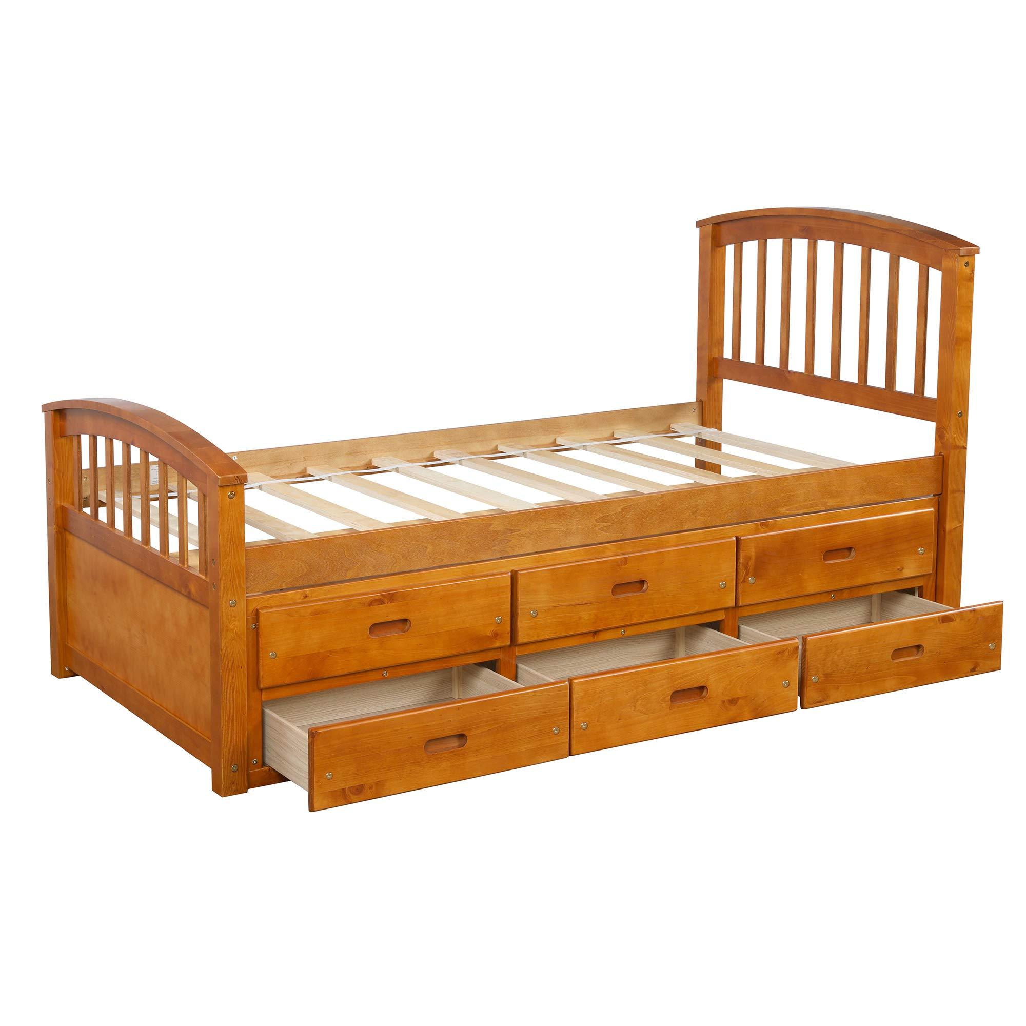 Dgsroom Dgsroom Twin Captain's Bed Storage Daybed with Trundle and Drawers for Kids Teens (Oak)
