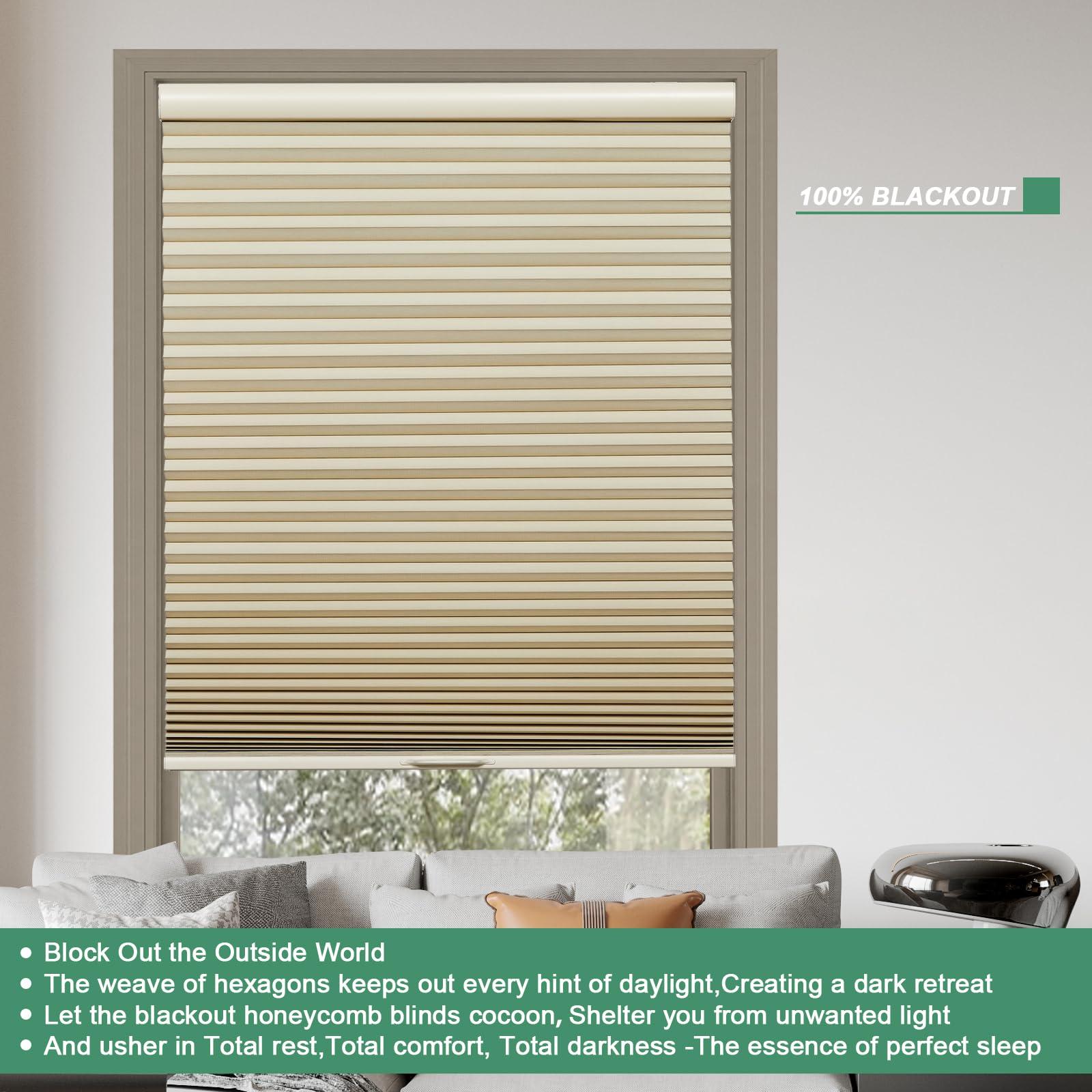 Tonature Toanture Custom Cordless Cellular Blinds, Easy to Install Blackout Honeycomb Window Blinds for Shades, Thermal Insulated 1.8" Single Cell Honeycomb Blinds for Bedroom, Office(Beige,77" W x 72" H)