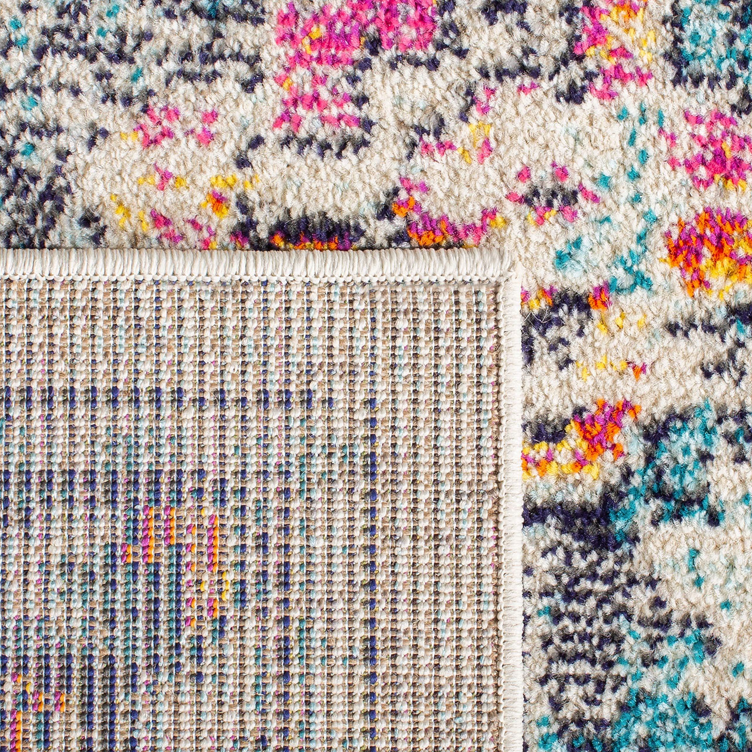 Safavieh SAFAVIEH Madison Collection Area Rug - 8' x 10', Cream & Blue, Boho Chic Medallion Distressed Design, Non-Shedding & Easy Care, Ideal for High Traffic Areas in Living Room, Bedroom (MAD473B)