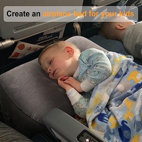 Maliton Inflatable Travel Foot Rest Pillow, Kids Airplane Bed, Adjustable Height Leg Pillow for Air Travel, Make a Flat Bed for Kids and Toddlers, Great for Airplane, Train, carGrey, 1 Pack