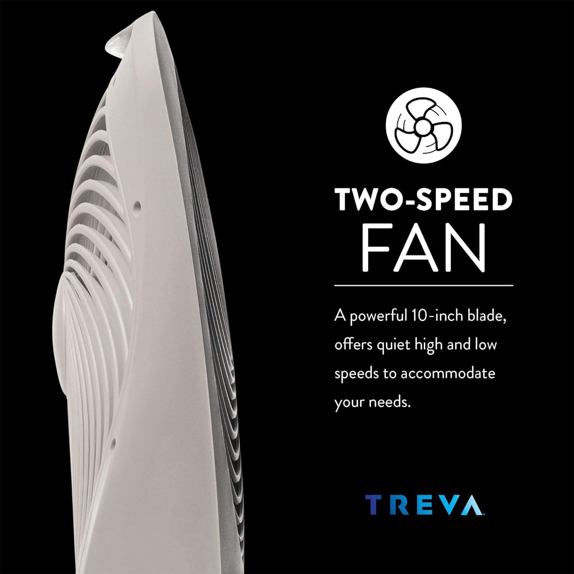 Treva Treva 10-Inch Portable Fan, Powered by Battery and/or AC Adapter - Desk Fan Air Circulating with 2 Cooling Speeds for Personal and Travel Use (Black)
