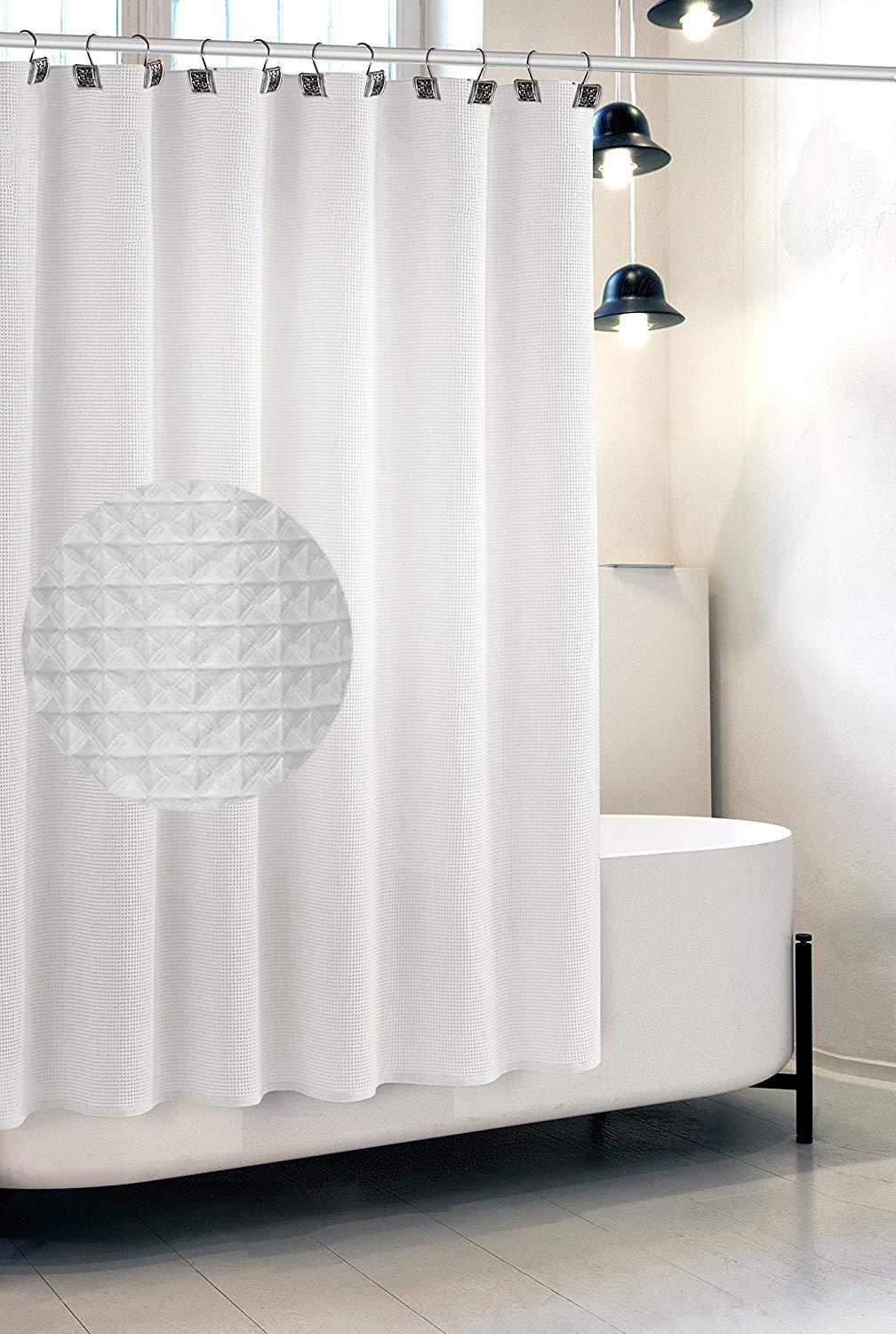 Creative Scents Waffle Fabric White Shower Curtain with Liner Set - Includes Free Clear Liner, Decorative Shower Curtain for Bathroom Set - Rustproof Metal Grommets Waterproof Hotel Quality 72" x 72" Heavy 290 GSM