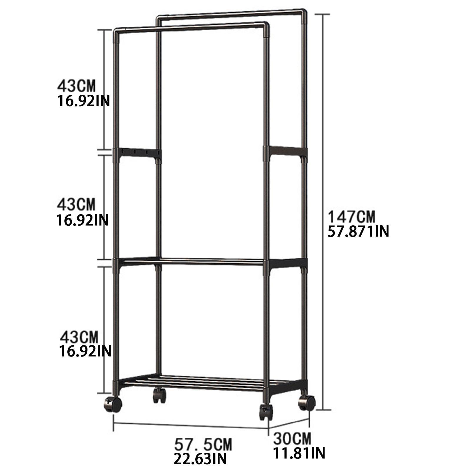 Libaroud Double Rods Clothing Rack with Wheels, Rolling Hanging Clothes Rack, Multi-functional Bedroom Clothes Rack for Bedroom, Living Room, Clothing Store