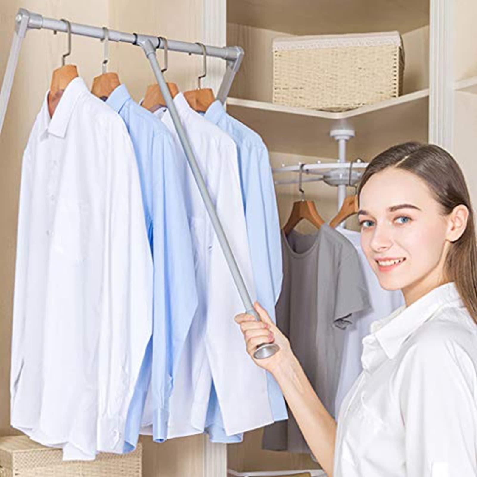 GFUDGBUIFIIIIGEDRI Pull Down Adjustable Wardrobe Rail Adjustable Hanging Lift Clothes Wardrobe Rail Extendable Clothes Hanger Wardrobe Pull Down Rod (Size : 45~60cm) ()