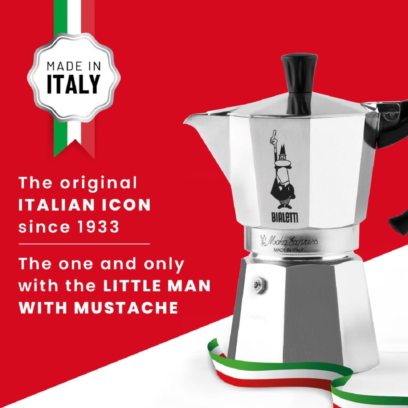Bialetti Bialetti - Moka Espress: Iconic Stovetop Espresso Maker, Makes Real Italian Coffee, Moka Pot 6 Cups (6 Oz), Aluminium, Silver
