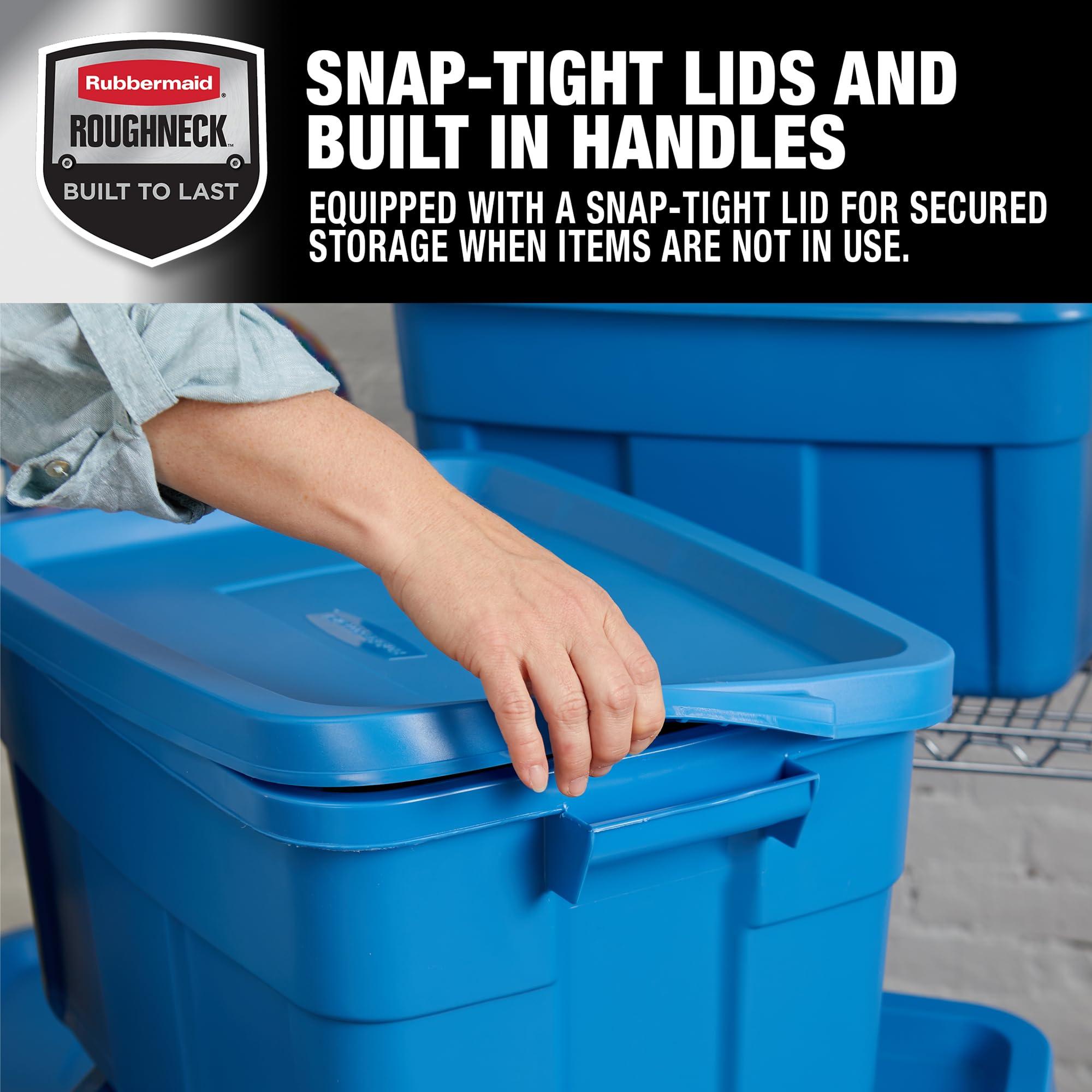 Rubbermaid Rubbermaid Roughneck Tote 14 Gal, 6 Pack, Made in USA, Herirage Blue, Rugged Plastic Stackable Storage Bins with Lids and Handles