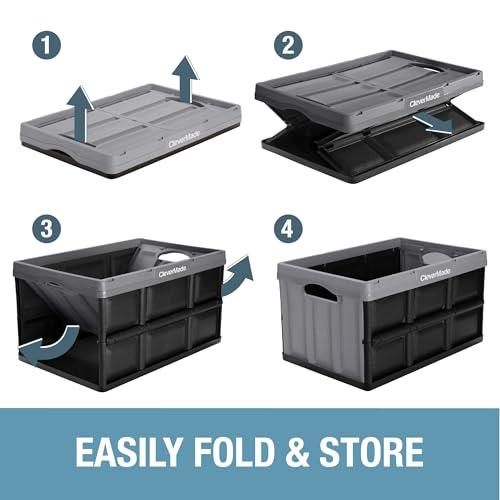 CleverMade CleverMade Collapsible Storage Bin, Royal Blue, 3PK - 62L (16 Gal) Stackable Storage Containers, Holds 100lbs Per Bin - Plastic Storage Bins for Organizing, Closet Storage, Garage Storage