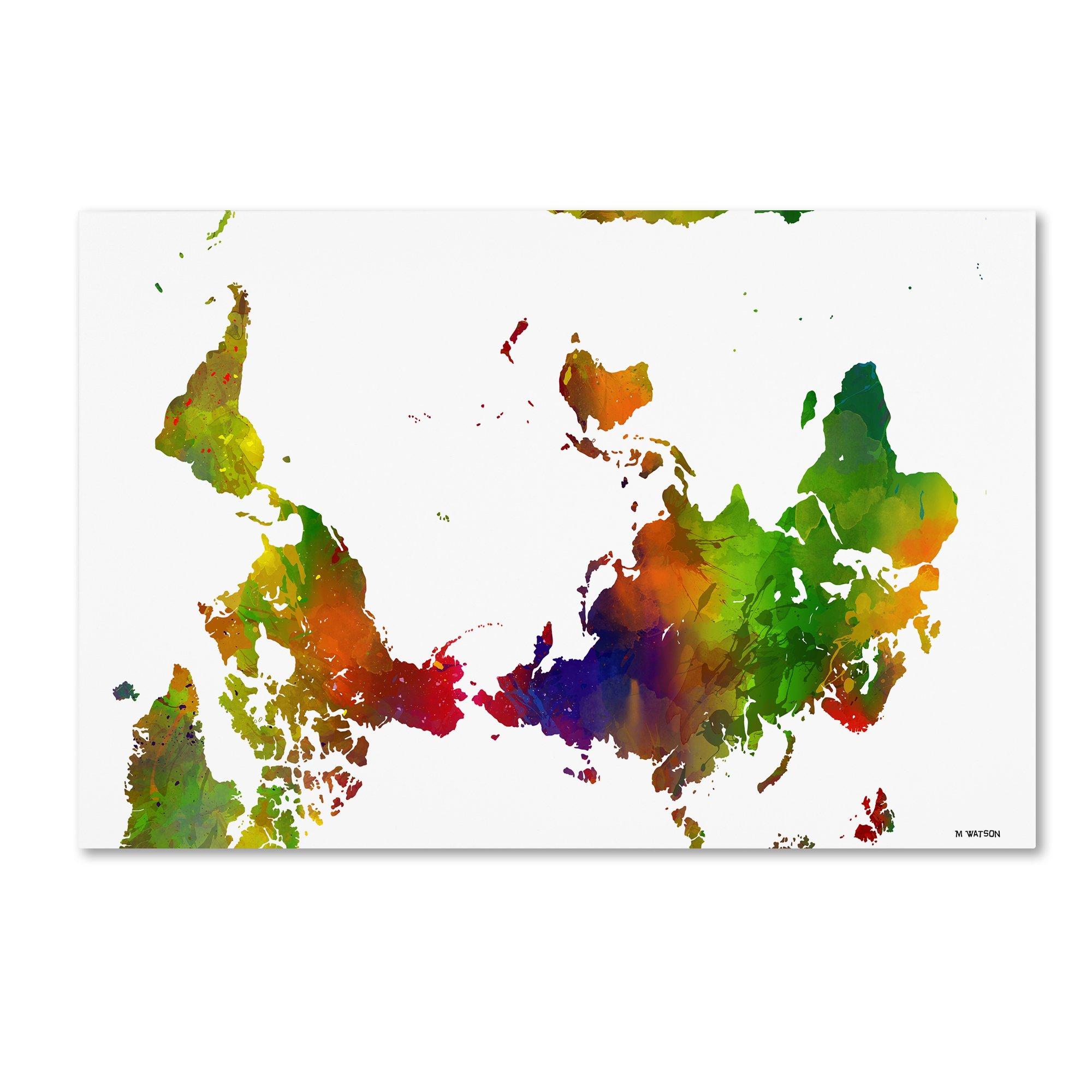Trademark Fine Art Trademark Fine Art MW0186-C3047GG Upside Down Map of The World Clr 1 by Marlene Watson, 30x47-Inch, 30 in x 47 in