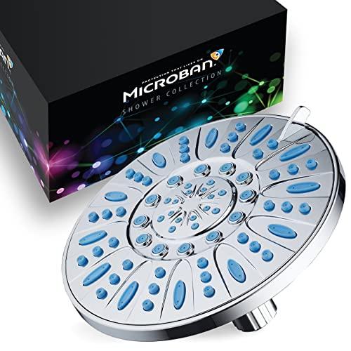 AquaDance AquaDance 7-inch 6-Setting Rainfall Showerhead with Anti-Microbial Microban Protection from Mold, Mildew, and Bacteria - Clog-Free Wave Blue Jets, Chrome Finish