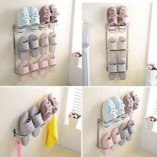 Esdella Esdella Wall Mounted Shoe Rack Stainless-Steel Shoe Rack for Bathroom, Slipper Shoe Organizer Over The Door, Shoe Storage Shelf Hanging Shoe Rack