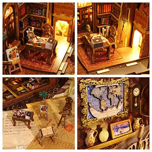 ROCOXIA ROCOXIA DIY Book Nook Kit, Booknook Shelf Insert Book Nook DIY Miniatures Kit Light Up Bookends Book Nooks DIY Dollhouse Bookshelf Insert Kit for Adults (Library of Books)