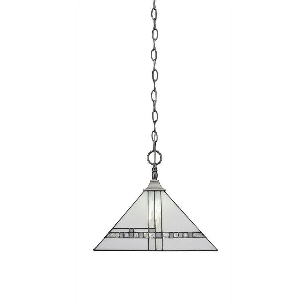 Toltec Lighting Toltec Lighting 12-BN-955 Chain/Square Chain Hung Pendant New Deco Tiffany Glass, Brushed Nickel