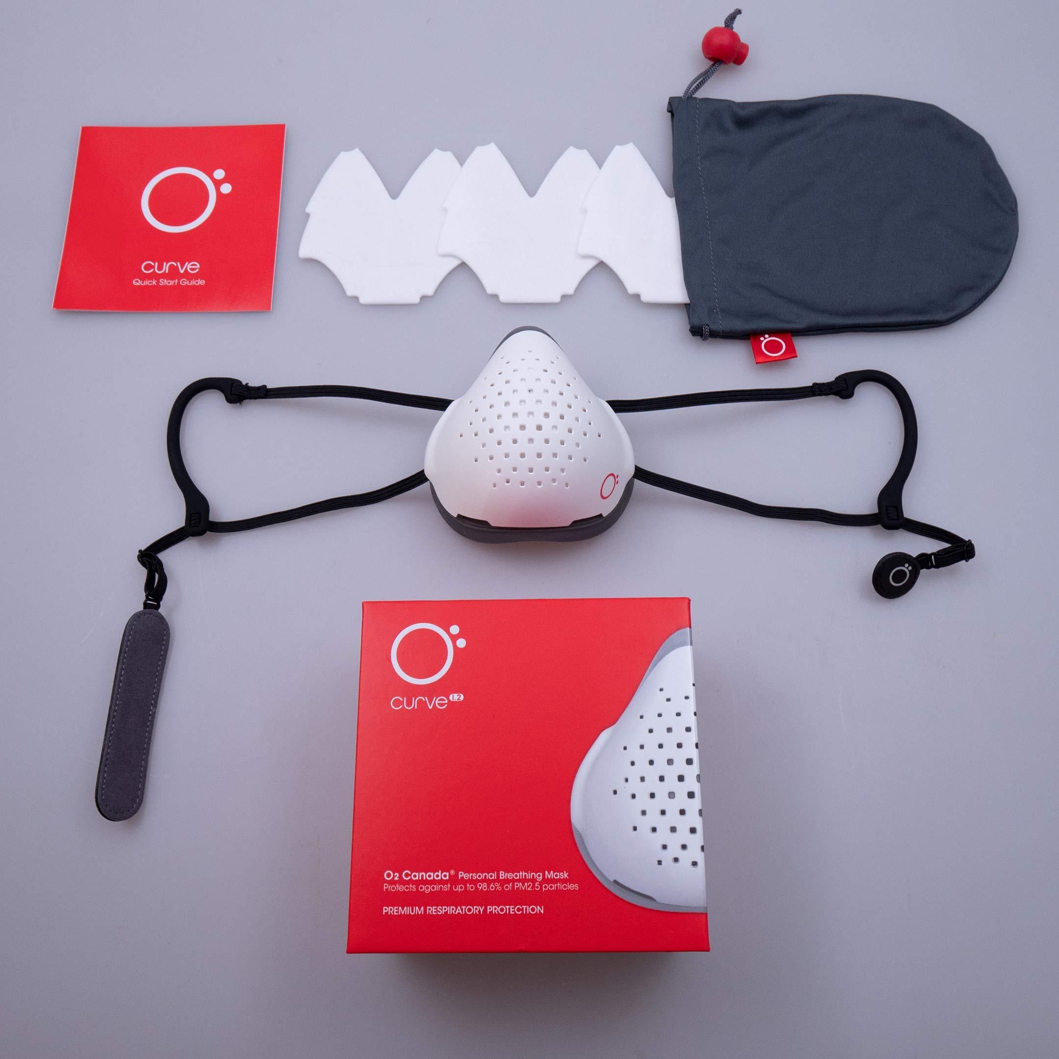 O2 Canada O2 Canada O2 Industries O2 Curve Mask 1.2, Premium Respiratory Protection, Reusable Face Mask - 3 Pack of Filters Included - Low Nose Bridge Fit