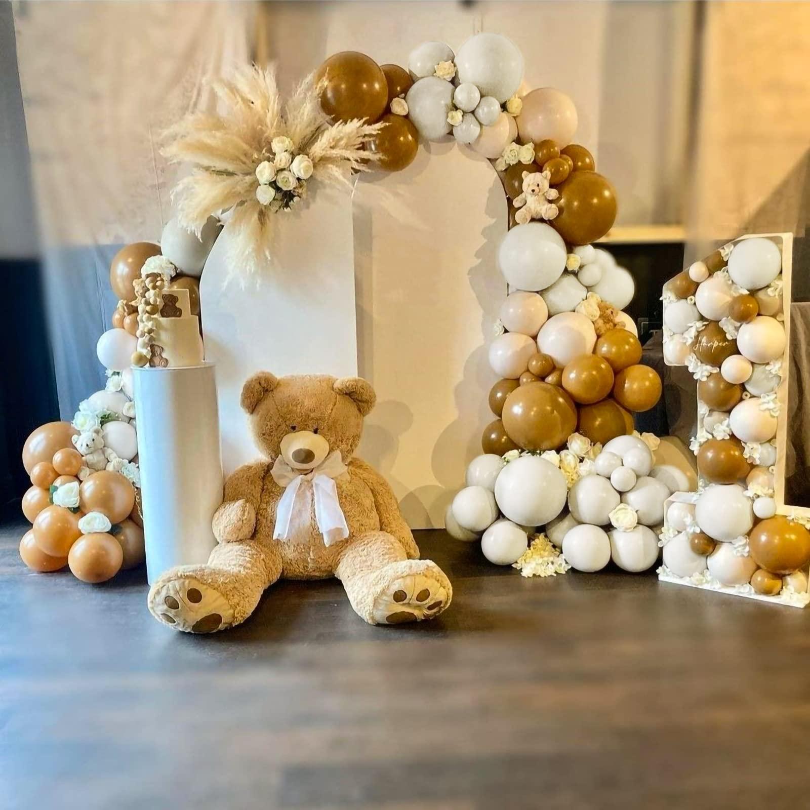 DataMoon DataMoon Teddy Bear Baby Shower Party Decorations - Wood Grain Boxes with Baby Letters, 90PCS Nude and Brown Balloons, Boho Backdrop We Can Bearly Wait for Baby Shower, Gender Reveal,Birthday Party