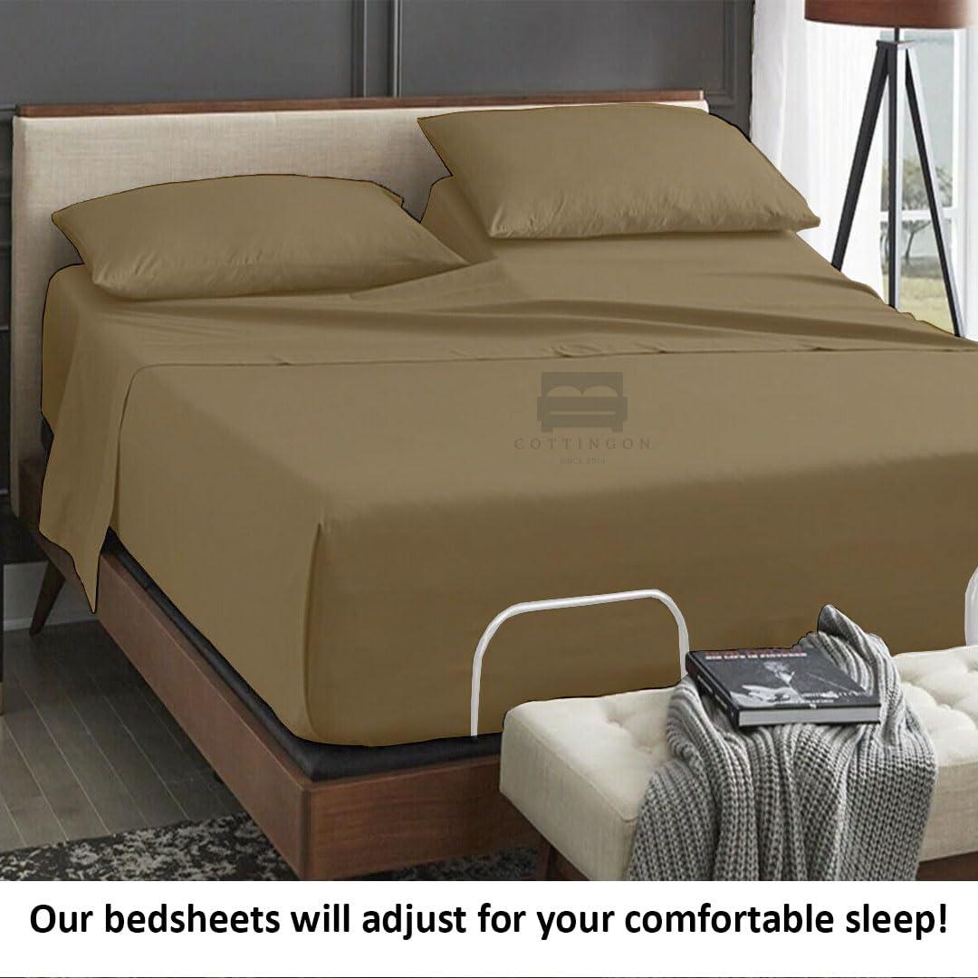 Cottingon Sheets for Sleep Number Bed Split King,Split Top King Sheets for Sleep Number Bed,100% Egyptian Cotton,Taupe Solid,28 Split-King,400 TC,16 Inch Deep,Split King Sheets for Sleep Number Beds