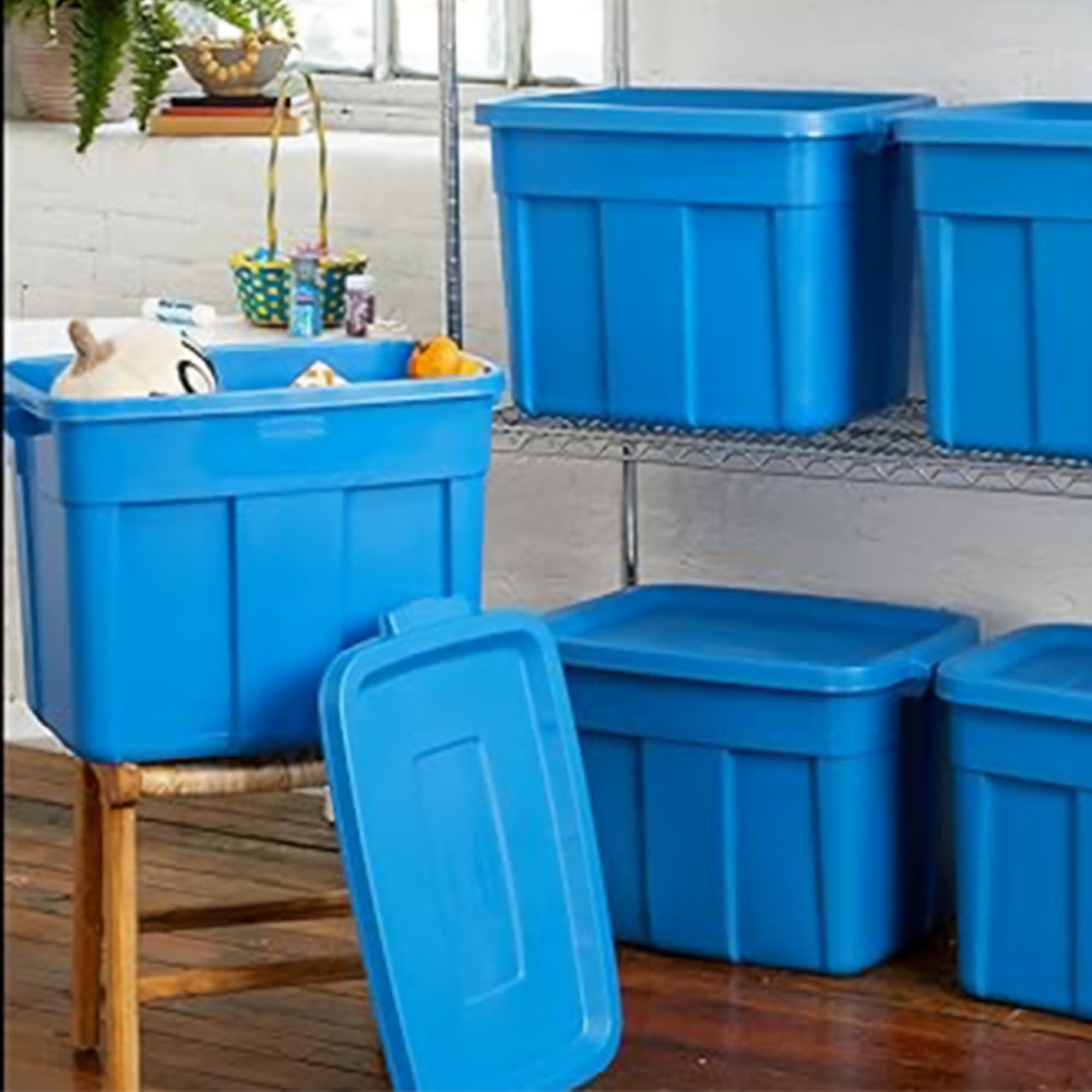 Rubbermaid Rubbermaid Roughneck Tote 18 Gal, 6 Pack, Made in USA, Herirage Blue, Rugged Plastic Stackable Storage Bins with Lids and Handles