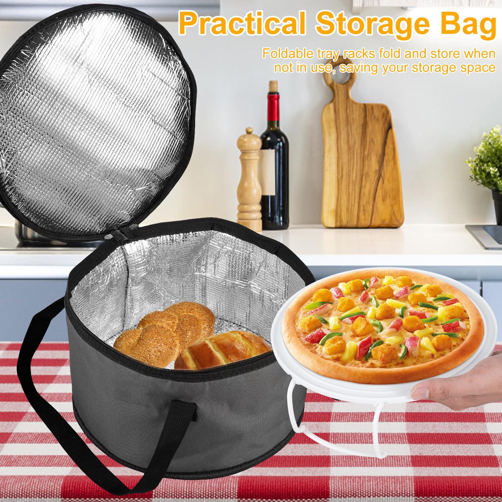 DNAMYJME DNAMYJME Round Pie Carrier with Foldable Tray Oxford Cloth Insulated Casserole Carrier Bag with Lid and Handle Portable Thermal Food Storage Bag 28x18cm for Picnic Hot or Cold Food